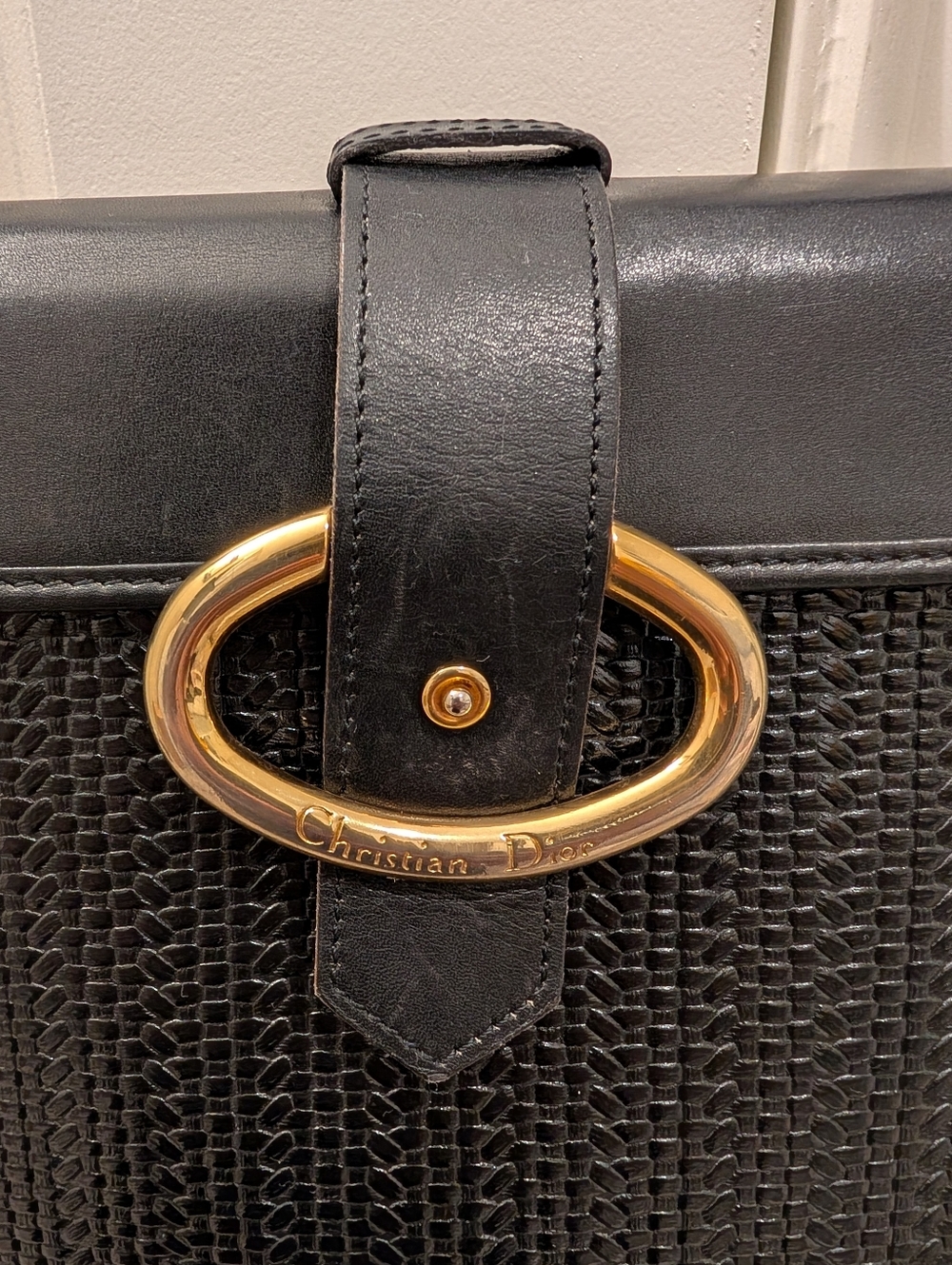 Authentic Christian Dior Black Woven Leather Shoulder/Crossbody Bag - Picture 2 of 16